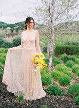 Sparkly Long Sleeve V-neck Wedding Dress Backless A Line Stunning Wedding Dress Bridal Gown YSQ1465