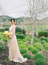 Sparkly Long Sleeve V-neck Wedding Dress Backless A Line Stunning Wedding Dress Bridal Gown YSQ1465