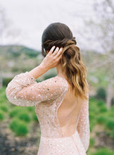 Sparkly Long Sleeve V-neck Wedding Dress Backless A Line Stunning Wedding Dress Bridal Gown YSQ1465