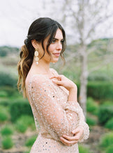 Sparkly Long Sleeve V-neck Wedding Dress Backless A Line Stunning Wedding Dress Bridal Gown YSQ1465
