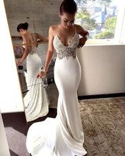 Charming Lace Sexy Backless Mermaid White  Prom Evening Dresses GJS135