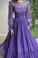 Purple Chiffon Sequins Long Sleeve Prom Evening Dress  GJS361