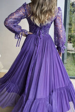 Purple Chiffon Sequins Long Sleeve Prom Evening Dress  GJS361