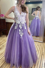 A-line Purple Prom Dresses Handmake Flowers Formal Evening Dresses ZXS268