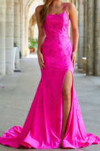Chic Split Front Floral Lace Spaghetti Strapes Prom Dress GJS454