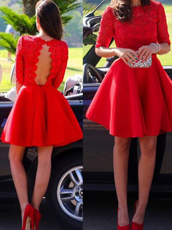fitted lace wedding dress classy prom dresses,Red A-line Bateau Short Mini Chiffon Homecoming Dr –  Anna PromDress