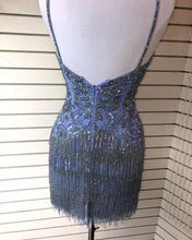 Spaghetti Straps V-Neck Light Blue Beaded Homecoming Dress Short Graduation Dress AN8802|Annapromdress