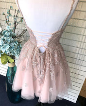 Dusty Blush Tulle Spaghetti Straps V-Neck A-Line Cute Homecoming Dress AN8804