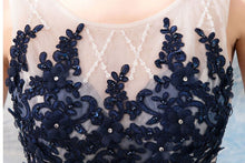 Fancy Blue A Line Sleeveless Open Back Long Prom Evening Dress GJS481