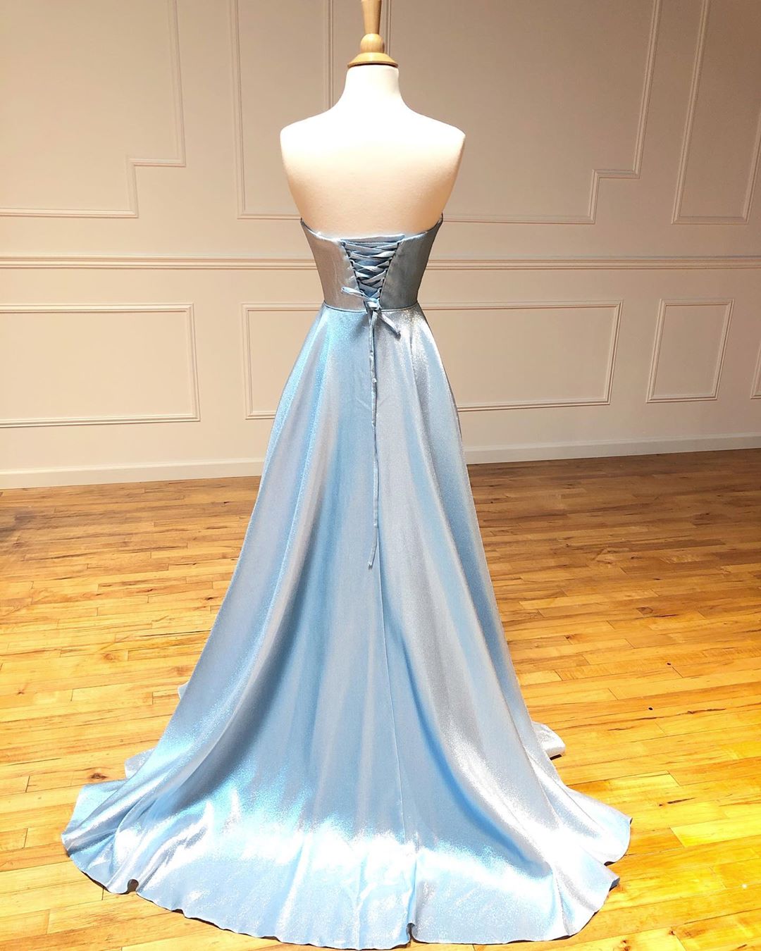 Glitter Blue Tulle Long Prom Dress A-line Evening Gown Y316 main image 0