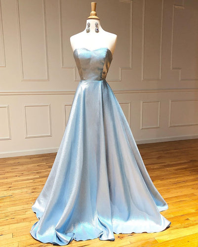 Sweetheart Sky Blue Satin A-line Long Prom Dress Glitter JKZ8306|Annapromdress
