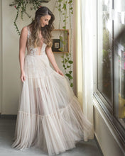 A-Line Embroidery Appliques V-neck Bohemain Wedding Dress JKZ6304|Annapromdress