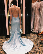 Criss Cross Straps Sky Blue Satin Beading Mermaid Prom Dress JKZ8309|Annapromdress