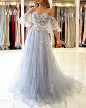 Vintage Long Tulle Evening Prom Dress  With Appliques GJS263