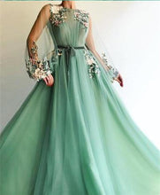Long Sleeve Tulle A-Line Prom Dresses Sweetheart Applique Evening dress GJS115