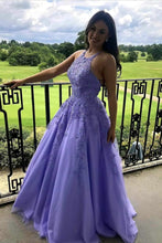 Purple Lace Long A line Prom Dress Evening Dress GJS345