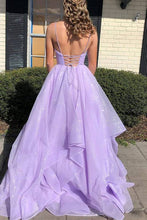 Princess Lavender Purple Tiered Spaghetti Straps Long Prom Evening Dress GJS190