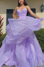 Princess Lavender Purple Tiered Spaghetti Straps Long Prom Evening Dress GJS190