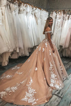 Gorgeous Off the Shoulder Lace Appliques Ball Gown with Train JKG030