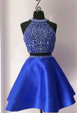 Two Piece Homecoming Dresses Halter Rhinestone Red Short Prom Dress Party Dress JK847|Annapromdress