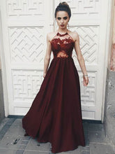 Chic Prom Dresses Halter Floor-length Long Burgundy Prom Dress Sexy Evening Dress JKL730