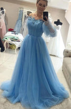 Off the Shoulder Tulle Long Prom Dresses with Appliques and Beading GJS383