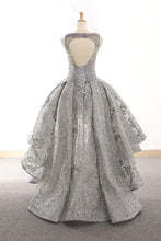 Gray tulle lace high low prom dress lace homecoming dress JKG010|Annapromdress