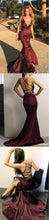 Sexy Deep V Neck Burgundy Prom Dress Mermaid Spaghetti Straps Cross Back Long Evening Dress YSF695|Annapromdress