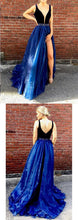 A Line Long Prom Dress with Straps Sexy Slit Deep V-neck Prom/Evening Dress YSF714|Annapromdress