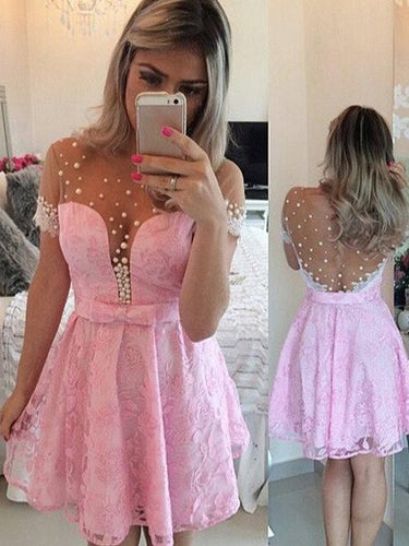 Pink A-line Scoop Short Mini Tulle Homecoming Dress Short Prom Dresses SP8158