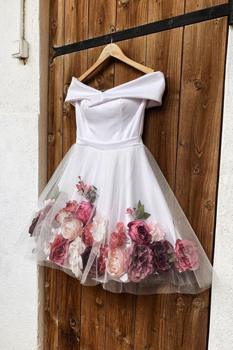 White Off-the-Shoulder Short Prom Dress Cute Homecoming Dress JKT303