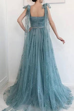Gorgeous Tulle Sleeveless Dusty Blue Sweetheart High Split Prom Dresses GJS186