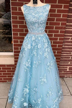 A-line Sky Blue Prom Dress Long Sleeveless Prom Dress Graduation Gown GJS233