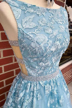 A-line Sky Blue Prom Dress Long Sleeveless Prom Dress Graduation Gown GJS233