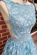 A-line Sky Blue Prom Dress Long Sleeveless Prom Dress Graduation Gown GJS233