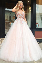 Gorgeous Backless Tulle Deep V Neck Appliques Prom Dresses with Beaded GJS133