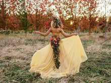 Chic Yellow Wedding Dresses Two Pieces A-line Long Country Wedding Dress With Lace NA4007