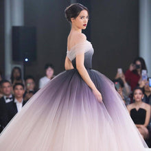 Off-the-shoulder Ombre Prom Dresses Unique Prom Dress Long Evening Dresses NA4012