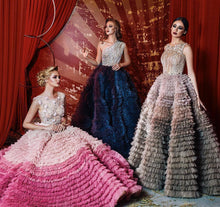Chic Ball Gown Scoop Pink Beading Prom Dresses Tulle Ombre Long Prom Dress Evening Dress JKG030