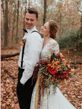 Long Sleeve V neck Lace Tulle Boho Wedding Gowns Rustic Bridal Dress AMY2550