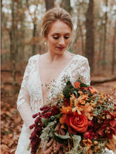 Long Sleeve V neck Lace Tulle Boho Wedding Gowns Rustic Bridal Dress AMY2550