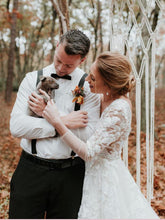 Long Sleeve V neck Lace Tulle Boho Wedding Gowns Rustic Bridal Dress AMY2550