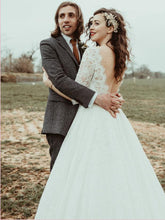 Half Sleeve Lace Boho Wedding Dress Bateau Backless Rustic Bridal Gowns NAY011|Annapromdress