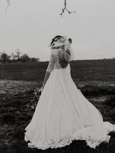 Half Sleeve Lace Boho Wedding Dress Bateau Backless Rustic Bridal Gowns AMY2555