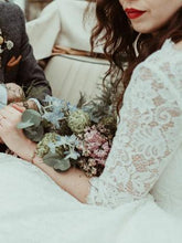 Half Sleeve Lace Boho Wedding Dress Bateau Backless Rustic Bridal Gowns NAY011|Annapromdress
