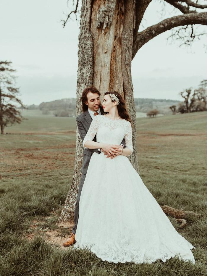 half sleeve boho wedding dress Half Sleeve Lace Boho Wedding Dress Bateau Backless Rustic Bridal Gown Anna PromDress