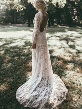 See Through Long Sleeve Rustic Lace Wedding Dresses Vintage Sheath Wedding Dress NAY012|Annapromdress