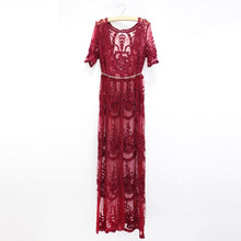 Burgundy Lace Prom Dresses A-line V neck Floor-length Unique Evening Dress JKG043