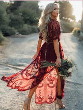 Burgundy Lace Prom Dresses A-line V neck Floor-length Unique Evening Dress JKG043