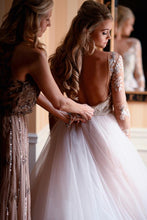 Open Back Romantic Wedding Dresses Bateau Neckline Long Sleeve Asymmetrical Bridal Gowns NAY013|Annapromdress